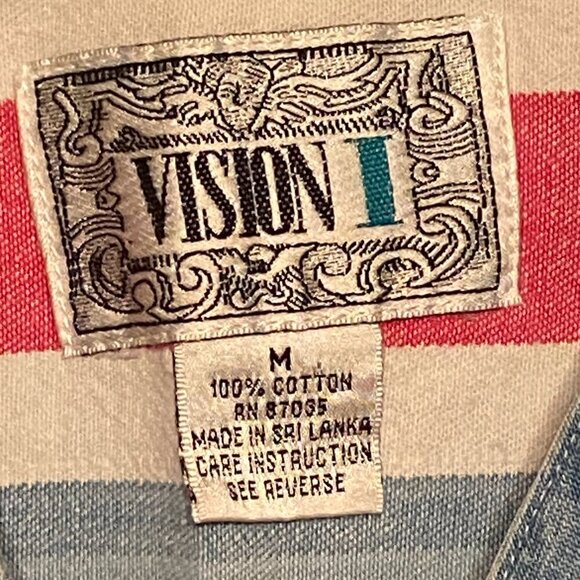 VISION I Ladies Retro Vintage Button-Up Striped Shirt Red,White&Blue Summer (M) - Picture 5 of 6